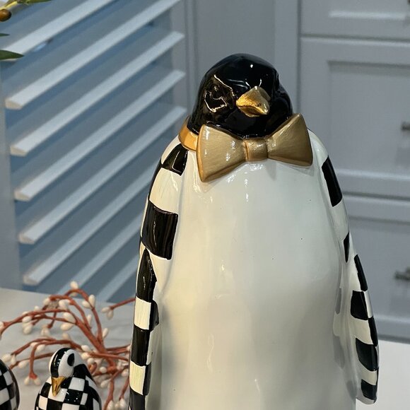 MacKenzie-Childs Courtly Check Tabletop Penguin – 11" Resin Holiday Figure-NEW - Picture 10 of 14